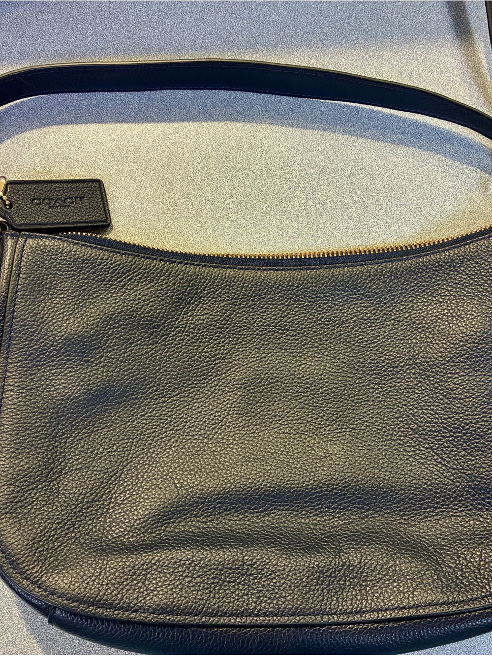 Coach NAVY BLUE Pebbled Leather Shoulder Bag with Gold Hardware Accent - Picture 4 of 11